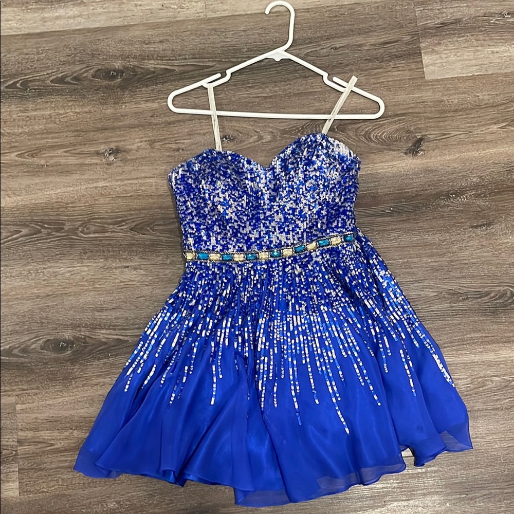 Sherri Hill Blue Sequin Formal Dress